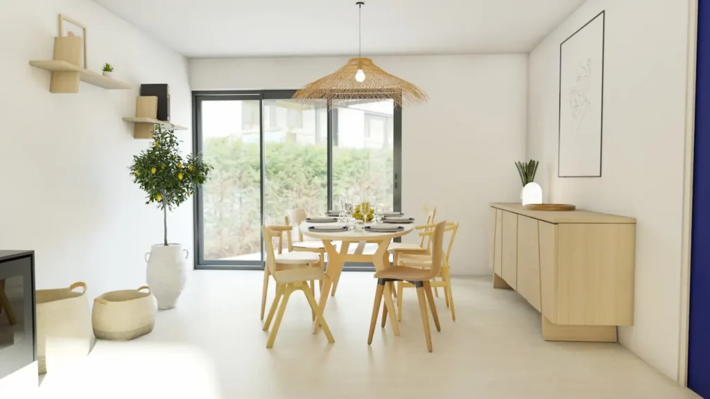 Vue sur la partie salle à manger du projet riviera