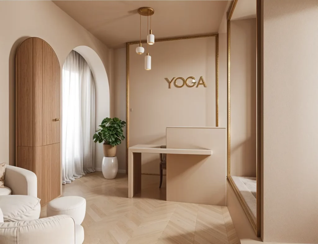 Salle d'attente d'une salle de Yoga conçu par Alula Intérieur