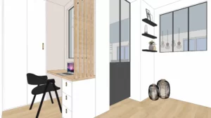 entree optimisee avec espace teletravail et verriere