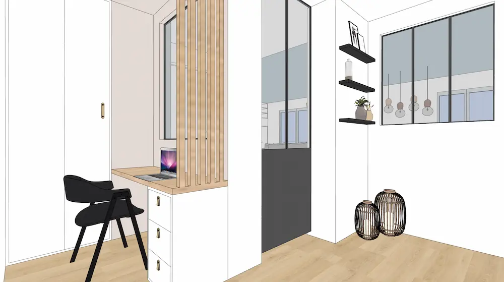 entree optimisee avec espace teletravail et verriere
