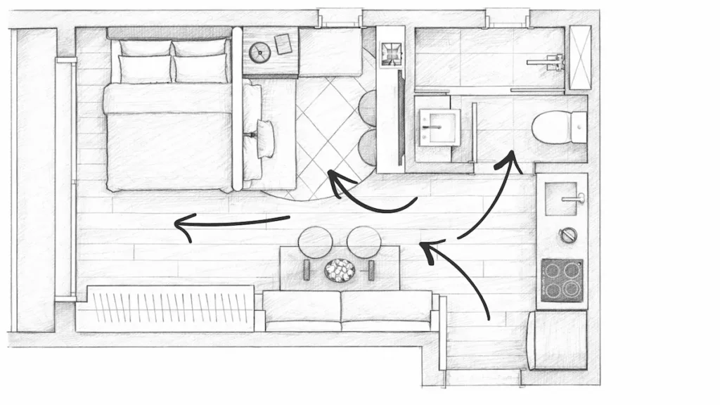 Circulation fluide petit studio aménagé